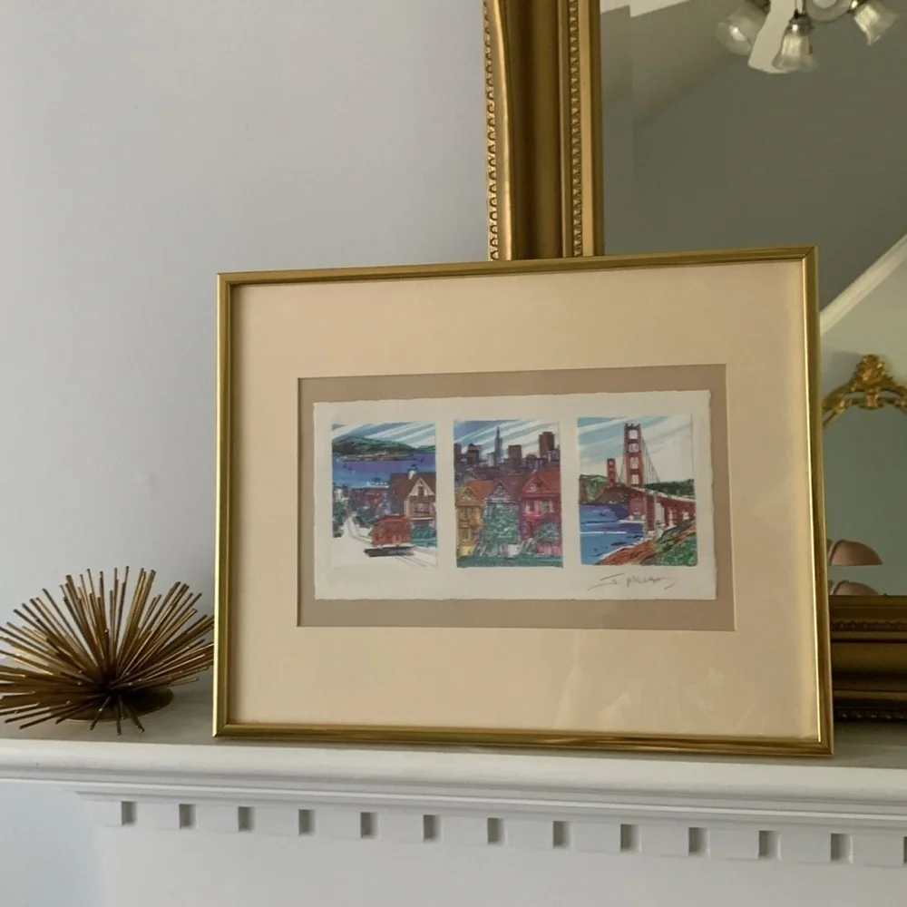 James Millard Golden Gate Bridge Watercolored Matted Print Signed By Artist gold